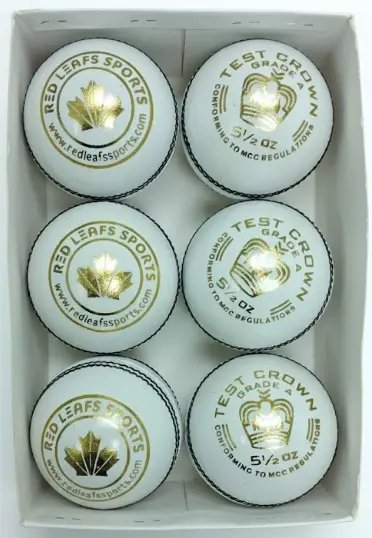 Red Leafs Test Crown Cricket Leather Ball (Red)